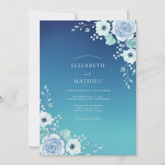 Invitación Boda Costera Luminosa Azul Marino (Anverso)