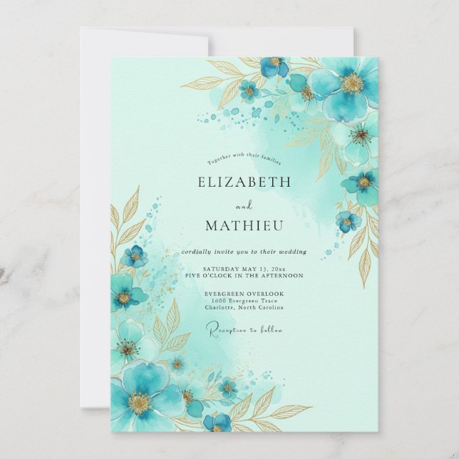 Invitación Boda Costera Luminosa Turquesa (Anverso)