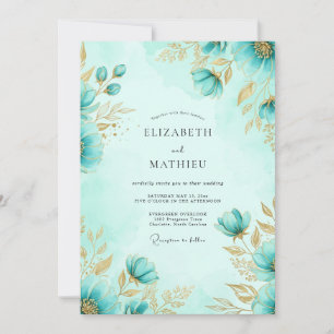 Invitación Boda Costera Lustrosa Verde Azul