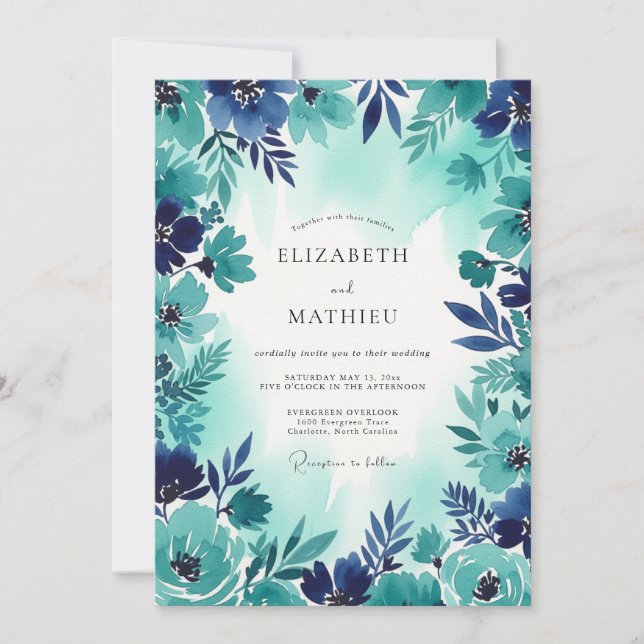 Invitación Boda Costera Negrita Turquesa (Anverso)