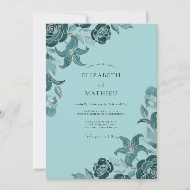 Invitación Boda Costera Sofisticada de Color Turquesa (Anverso)