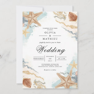 Invitación Boda costera Starfish Watercolor Beach