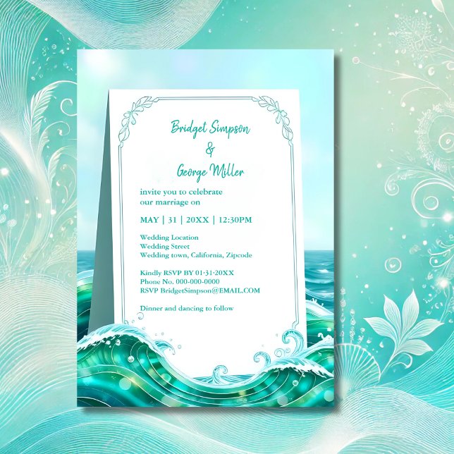 Invitación boda costero abstracto turquesa (Subido por el creador)