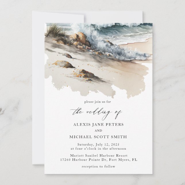 Invitación Boda costero acuático acuarela Beach Ocean (Anverso)