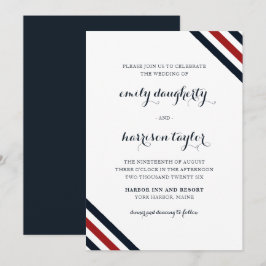 Invitación Boda costero Bandas Náuticas Rojo Azul Blanco