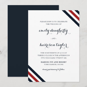 Invitación Boda costero Bandas Náuticas Rojo Azul Blanco