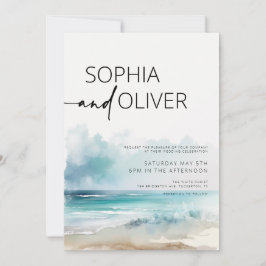 Invitación Boda costero de acuarela moderna y sencilla