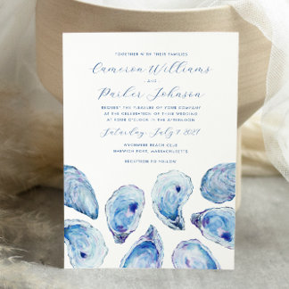 Invitación Boda costero de color ostión azul