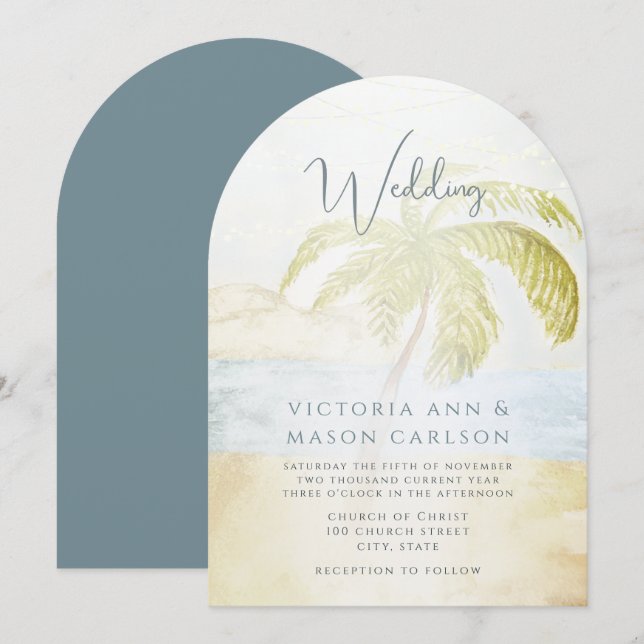 Invitación Boda costero de encantamiento verde azul de árbol  (Anverso / Reverso)