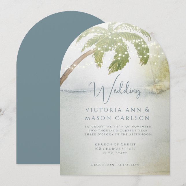 Invitación Boda costero de encantamiento verde azul de árbol  (Anverso / Reverso)