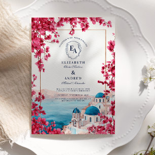 Invitación Boda costero de flores rosadas del Mediterráneo