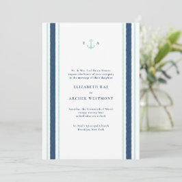 Invitación Boda costero de la Marina Blue Aqua Nautical Strip
