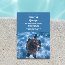 Invitación Boda costero de la playa de la tortuga azul de la 