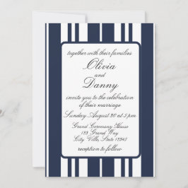 Invitación Boda costero de las franjas blancas azules de la m