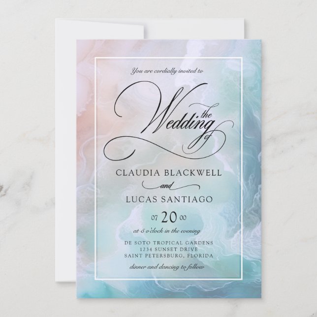 Invitación Boda costero de las olas de playa (Anverso)