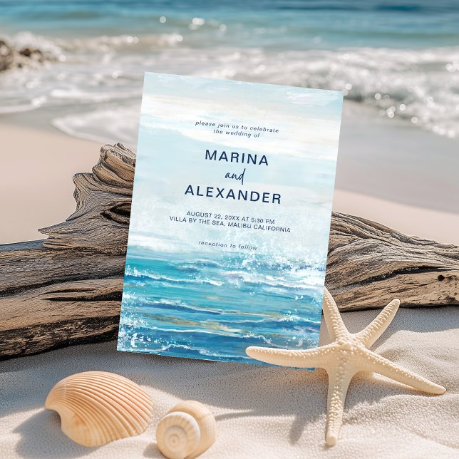 Invitación Boda costero de Sea Blue Beach Waves (Subido por el creador)