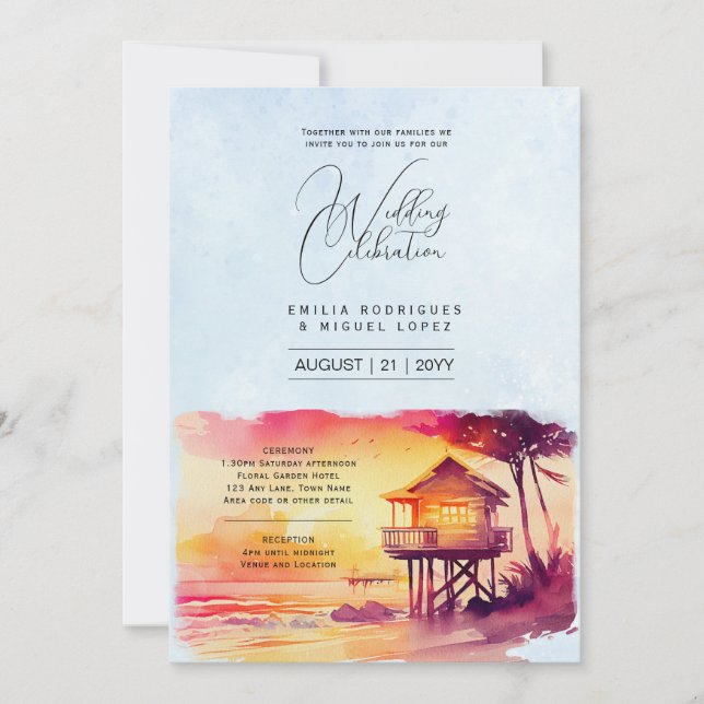 Invitación Boda costero de Sunset Beach Destination (Anverso)