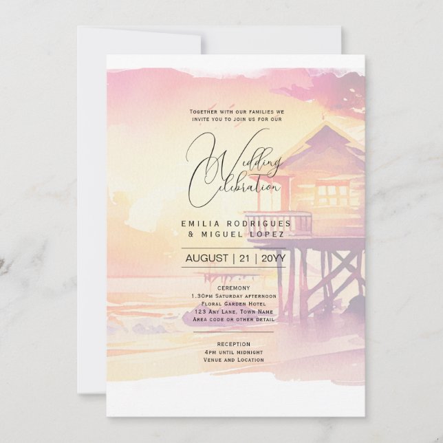 Invitación Boda costero de Sunset Beach Destination (Anverso)