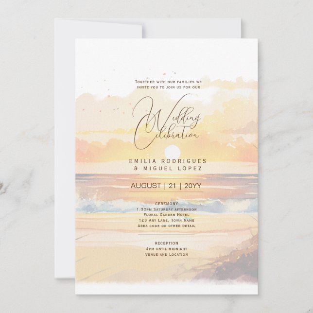 Invitación Boda costero de Sunset Beach Destination (Anverso)
