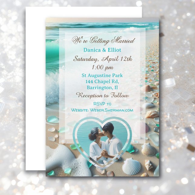 Invitación Boda costero de vidrio marino de fotografía de par (Subido por el creador)