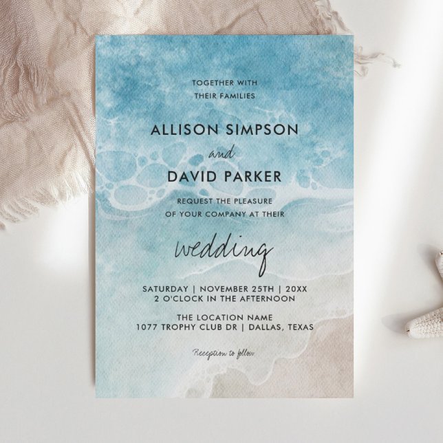 Invitación Boda costero minimalista de Beach Ocean (Subido por el creador)