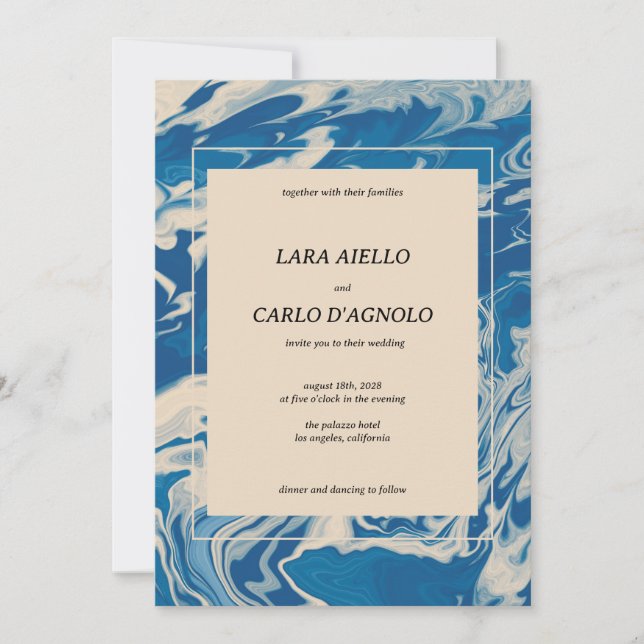 Invitación Boda costero moderno con Marcado Azul (Anverso)