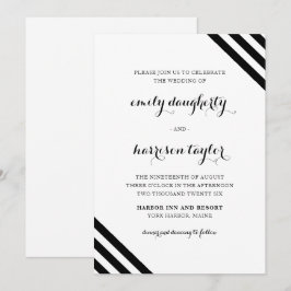 Invitación Boda costero Tiras náuticas Negro y Blanco