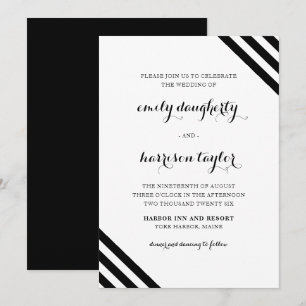 Invitación Boda costero Tiras náuticas Negro y Blanco