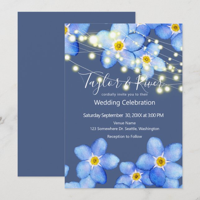 Invitación Boda Country Blue Forget-Me-Nots (Anverso / Reverso)
