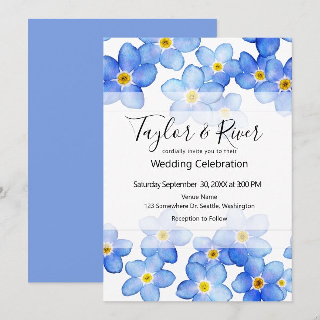 Invitación Boda Country Blue Forget-Me-Nots (Anverso / Reverso)