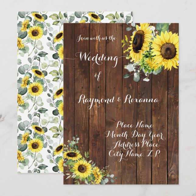 Invitación Boda Country Greenery Sunflowers (Anverso / Reverso)