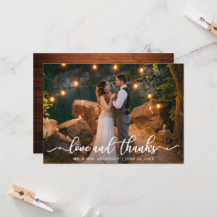 Invitación Boda Couple Photo Love and Gracias Card Wood