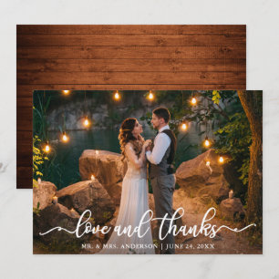Invitación Boda Couple Photo Love and Gracias Card Wood