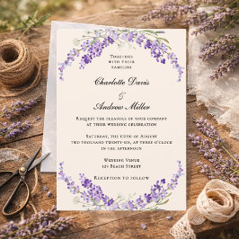 Invitación Boda crema champán flores de lavanda