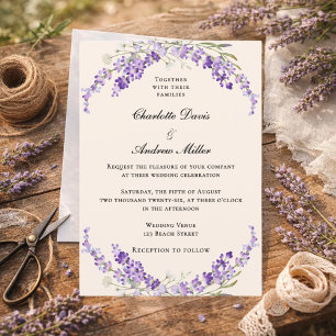 Invitación Boda crema champán flores de lavanda