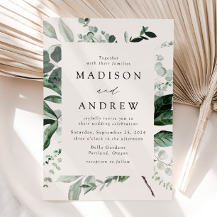 Invitación Boda Crema con Abundante Verdor