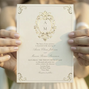 Invitación Boda Crema Dorado Barroco Vintage