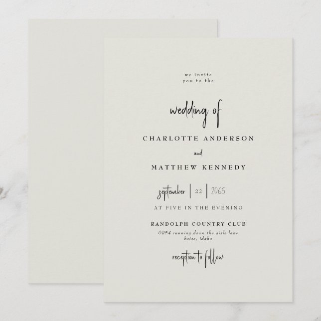 Invitación Boda Crema Fiel Para Siempre (Anverso / Reverso)