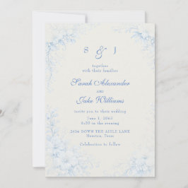Invitación Boda crema floral chinoiserie azul