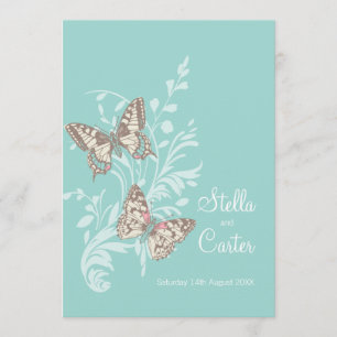 Invitación Boda crema verde azulada de las mariposas
