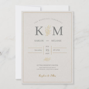 Invitación Boda Crema Y Gris Sencilla Minimalista Elegante