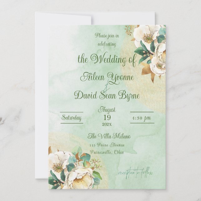 Invitación Boda Crema y Oro Rosa Irlandesa (Anverso)