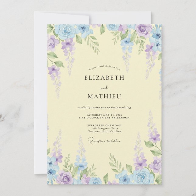 Invitación Boda Cremosa Celestial Wisteria (Anverso)