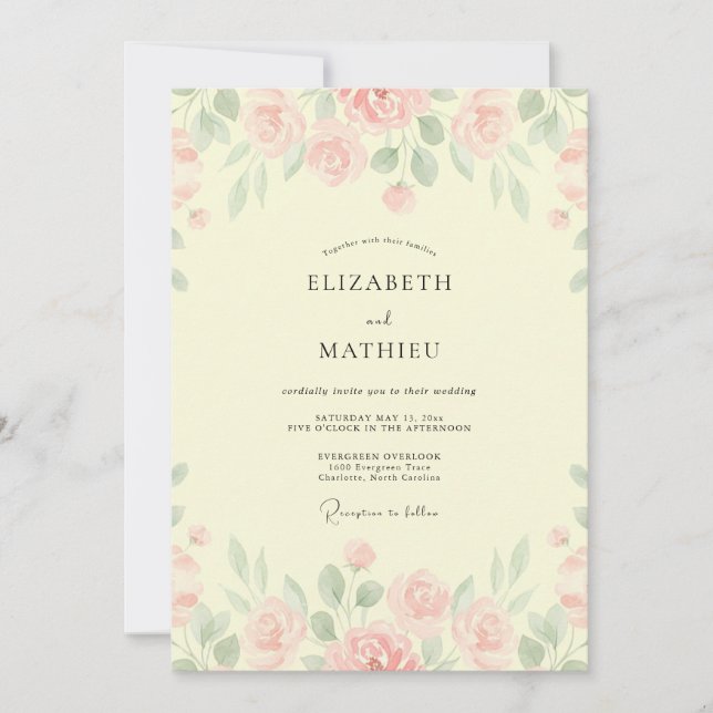 Invitación Boda Cremosa Flor de Rubor (Anverso)