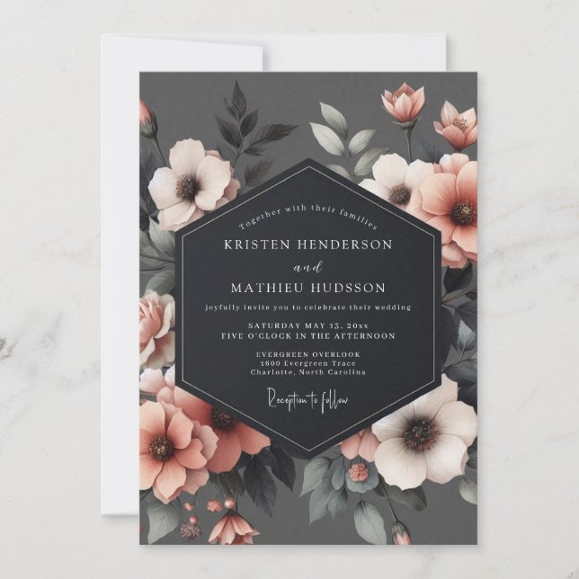 Invitación Boda Crepuscular con Pétalos de Pizarra (Anverso)