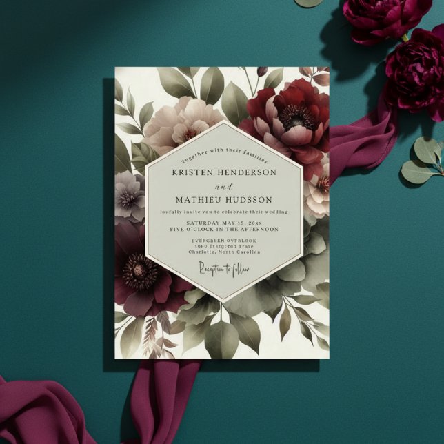 Invitación Boda Crepuscular Floral Borgoña (Subido por el creador)