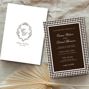 Invitación Boda Cresta de Borde Harlequin Marrón Chocolate