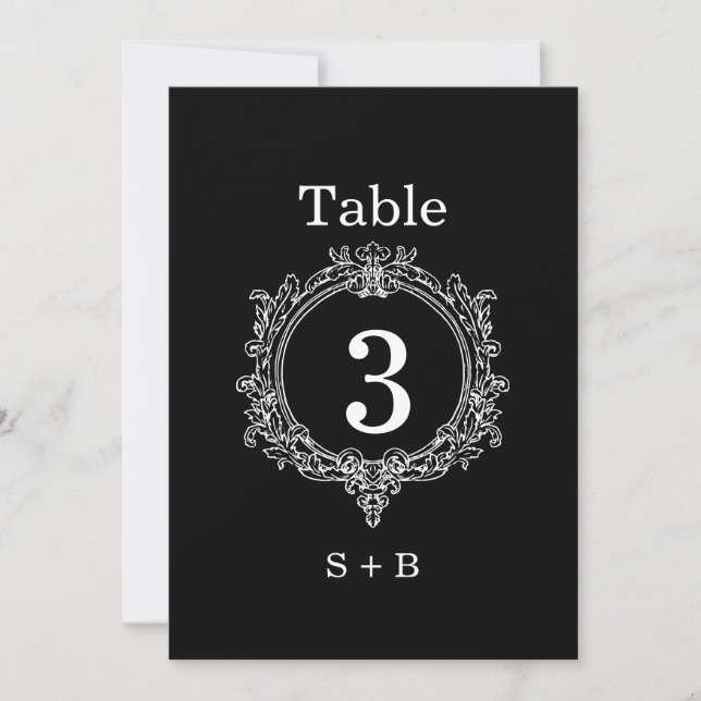 Invitación boda Cresta de follaje en blanco y negro (Anverso)