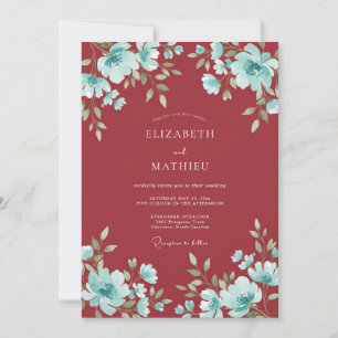 Invitación Boda Crimson Aqua Bloom