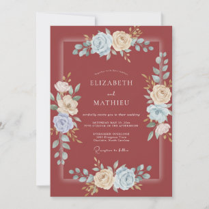 Invitación Boda Crimson Azure Ranunculus Gris Eucalipto